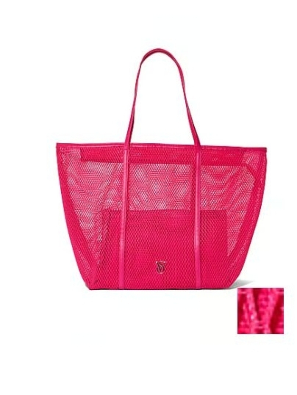 Hot Pink Mesh Tote Bag - Stylish Women's Beach Shopper